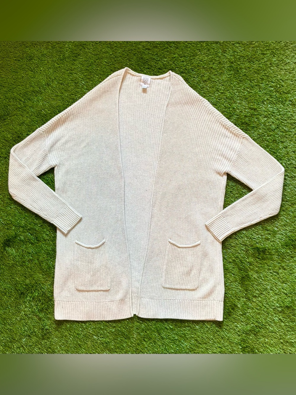 Core Life Cream 100% Cotton Open Front Longline Cardigan Large